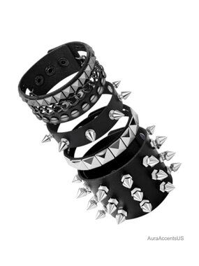 Punk Rock Studded Bracelet Set Spiked Leather Cuff